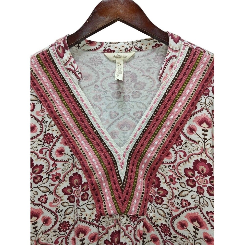 Matilda Jane Women’s M Boho Floral Tunic Blouse Long Sleeve Pink Embroidered - Picture 8 of 12